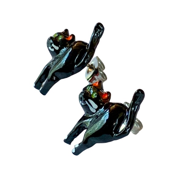 Black Cat Miniature Stud Earrings, Vintage - (1980's) - Picture 4 of 8